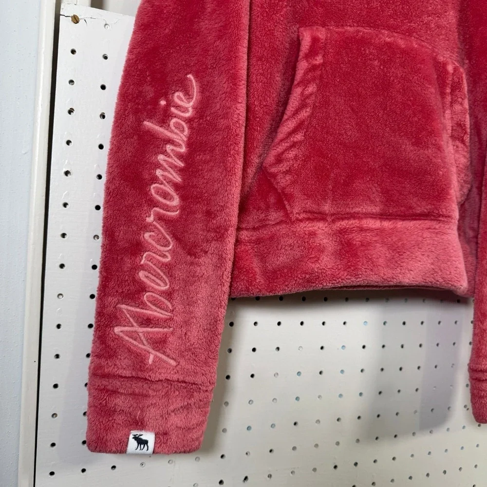 Abercrombie Kids Pullover Hoodie Girls Pink Sherpa Fleece Relaxed Winter - 11/12